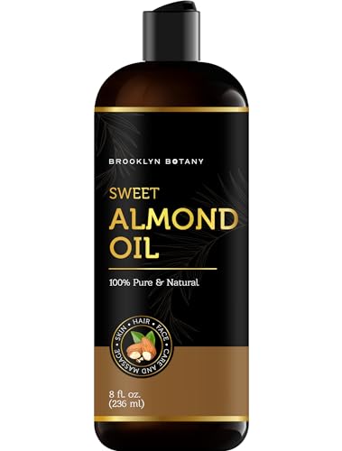 Brooklyn Botany Sweet Almond Oil for Skin, Hair and Face – 100% Pure and Natural Body Oil and Hair Oil – Carrier Oil for Essential Oils, Aromatherapy and Massage Oil – 8 fl Oz