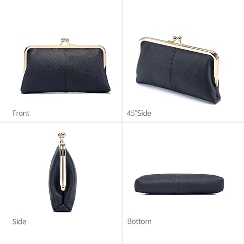 Vintage Kiss Lock Wallet for Women, Genuine Leather Multi-card Slots Card Holder Clutch Purse Travel Wallet (Wine Red)3