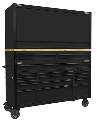 Sealey 15 Drawer 1549mm Mobile Trolley with Wooden Worktop and Hutch and 2 Drawer Riser - AP6215BECOMBO1