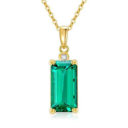 YDD 9ct Real Gold Emerald Necklace for Women with Natural Diamond, Created Emerald Green Jewelry Mothers Day Gifts for Mum Wife Girlfriend 16''+1''+1''