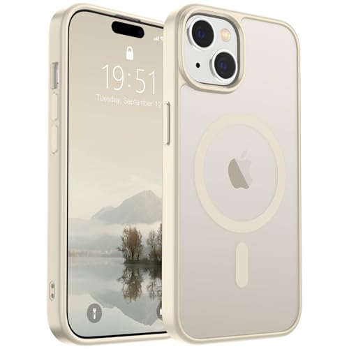 Image of SUPFINE Magnetic for iPhone 15 Case (Compatible with MagSafe) (Military Grade Drop Protection) Slim Translucent Matte Shockproof with Anti-Fingerprint Phone Case,Antique White