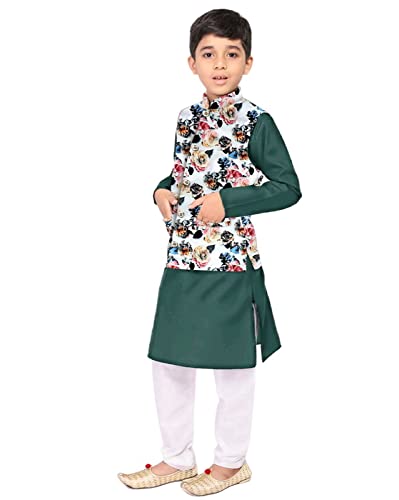 Image of Os Men's & boy kurta pyjama set with nerhu jackets (Multi printed) in cotton (baap beta|father son|)
