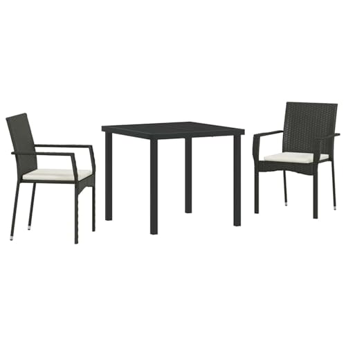 Vopese Garten Essgruppe mit Kissen 3 pcs Schwarz Poly Rattan Esstische...