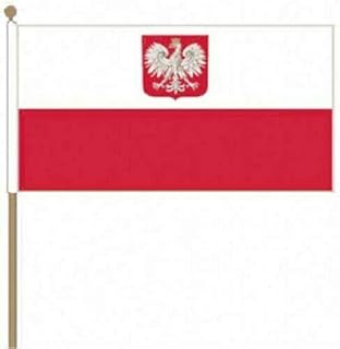 FlagSuperstore© Poland Crest Large Hand Waving Flag With Wooden Pole 18" x 12" - Country