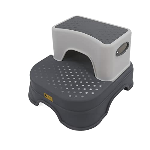 Kid Step Up Tabouret Salle de Bain, Conception Ergonomique Démontage Rapide Hauteur Réglable Anti Renversement Design Tabouret Tout-Petit pour Salle de Bain pour Enfants(Gris Blanc)