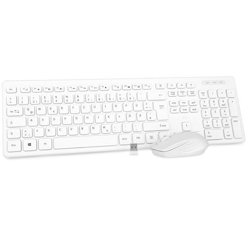 Rii Tastatur Maus Set kabellos, Funktastatur mit Maus, Wireless Keyboard and Mouse, Für PC/Laptop/Windows/Smart TV, Deutsches Layout - Weiß