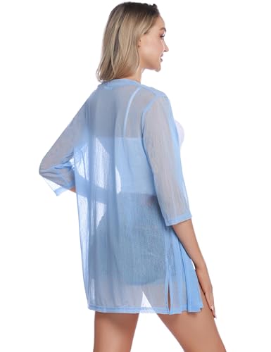 Image of iClosam Women Casual 3 /4 Sleeve Sheer Open Front Cardigan Sweater Kimono