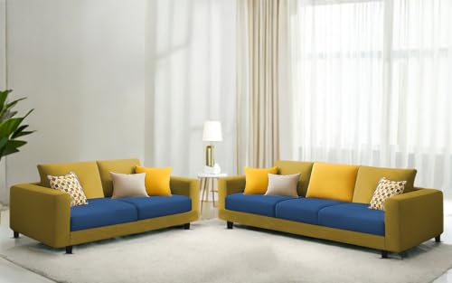 Image of Casaliving Minta 3+2 Seater Sofa Set for Living Room (Blue Yellow Colour Fabric) Premium Fabric Sofa