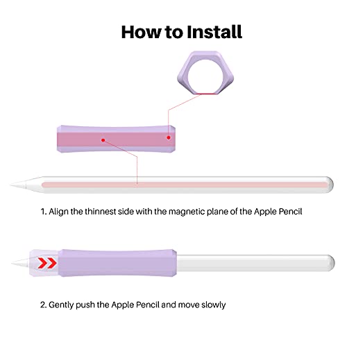 Image of NIUTRENDZ 3 Pack Silicone Grip for Apple Pencil 2 & Apple Pencil Pro & Apple Pencil (USB-C) Ergonomic Design Protective Case Cover Sleeve (White + Purple + Pink)