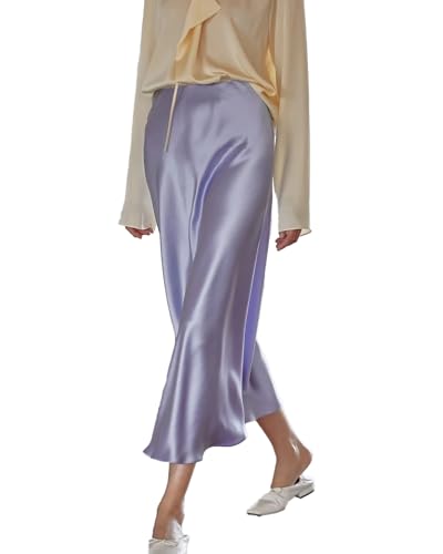 DAISYSILK Women's 100% 22 Momme Silk Maxi Skirt-Fashionable, Comfortable, and Versatile (US, Alpha, Small, Regular, Regular, Lilac)
