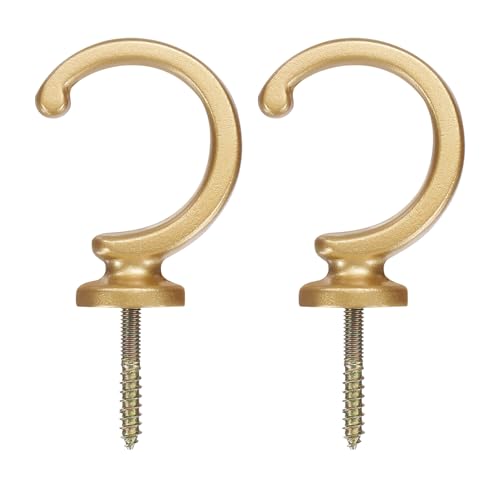 uxcell 2Pcs Curtain Holdbacks, Wall Mounted Drapery Tiebacks Hooks, Zinc Alloy Decorative Curtain Holders with Screws for Window Clothes Hat Towel, Golden