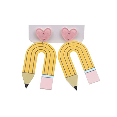 Colorful Pencil Earrings Acrylic Heart Pencil Dangle Earrings Creative Cute Earrings Teachers Students Back to School Jewelry Gift for Women