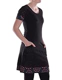 Vishes Alternative Bekleidung - Damen A-Linie Kleid Baumwolle Blumen-Muster mit Taschen schwarz 38