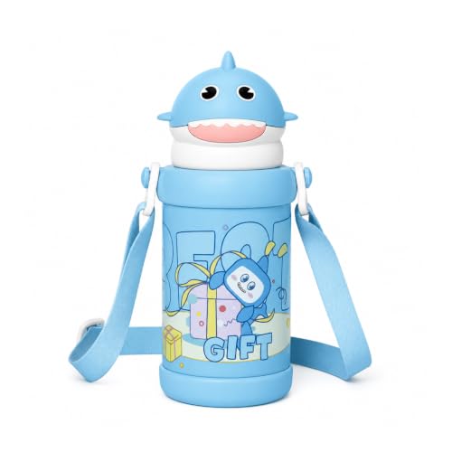 Image of Mee Mee Little Shark Smart-Temp 2-in-1 Sipper & Spout Bottle, 500ml, Vacuum Insulated SUS 316 Stainless Steel Water Bottle with Temperature Display, Leak-Proof & Travel Friendly (Blue)