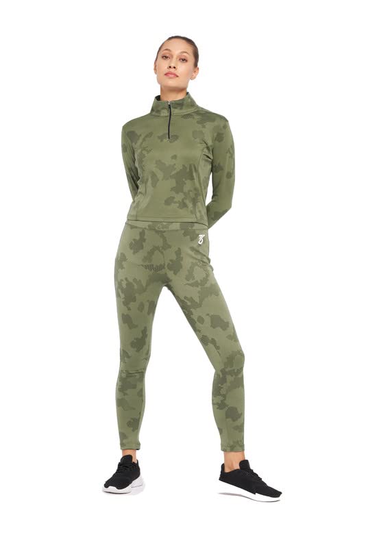 Image of THREE Women's Polyester Camo Printed Two Piece Tracksuit |1