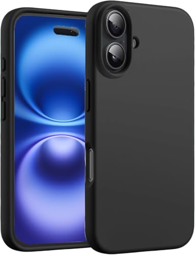 TR-PLANET for iPhone 16 Plus Liquid Silicon Case Microfiber Lining Shockproof Slim Thin Phone Case Lightweight Soft Back TPU Rubber Gel Cover Compatible With iPhone 16 Plus Black Titanium