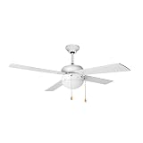 Bilake Ventilador de techo con luz 50W, cadenas, motor AC, 3 velocidades, función verano-invierno, color blanco