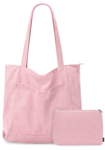 GASSDA Handtasche Damen Groß Shopper Tasche Damen Cord Tasche Tote Bag mit Reißverschluss für Arbeit Einkaufen Fitness Reisen (A-Blassrosa)