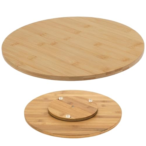 GEEZY Bamboo Wooden Lazy Susan Turntable 35cm - FSC Certified Stable with 3 Feet - Ideal for Serving Food Cheese Desserts & Organizing Items - Great for Dining Tables Kitchens & Home Organisation