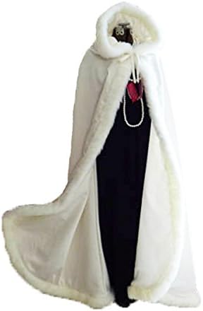 AngelaLove Women's Bridal Luxury Fur Wedding Hooded Cape Long Women Cloak Party Wrap Stole