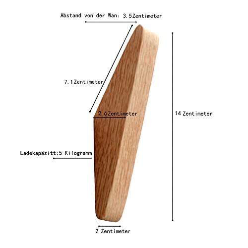 LONANGG 6 Stück Rote eiche Haken Holz Wandhaken, Design Robuste Kleiderhaken Wandmontierte rustikale Holzhaken Kleiderbügel Hutablage Haken Handtuch haken.