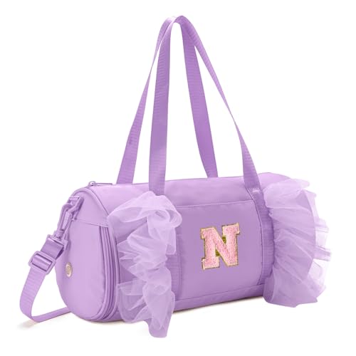 Gitus Birthday Gifts for Girls Age 4-8 Personalized Dance Bag Duffle Bags with Initial Letter Patch Ballets Bag for Girls Mini Travel Tote (Lavender-N)
