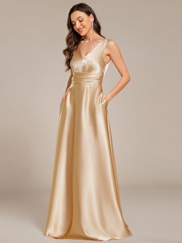 Ever-Pretty Women's Double-V-Neck Floor-Length Empire Waist Satin Formal Dress with Pockets 023263