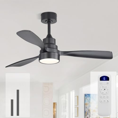Image of Sofucor 48 Inch Wood Ceiling Fans with Lights, Flush /Downrod Mount, Black