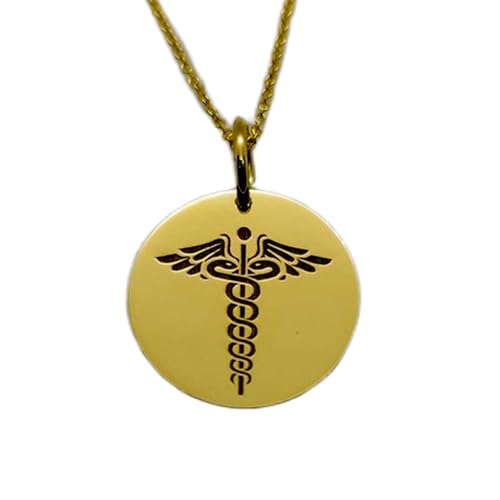 Collier pendentif pièce gravée symbole médical unisexe en argent plaqué or jaune