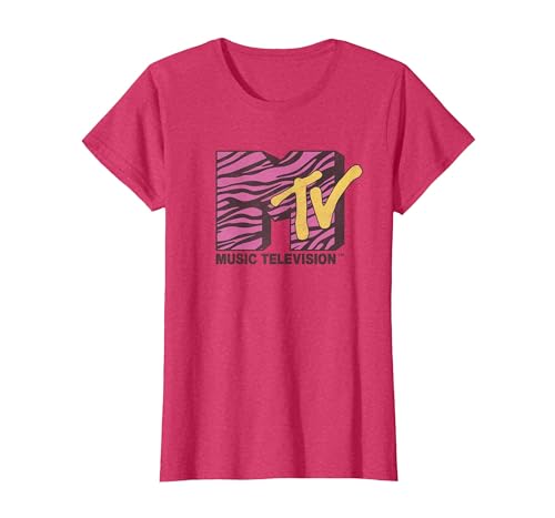 Image of MTV Dekorierten Rosa Zebra T-Shirt, Women, Red Heather, Small