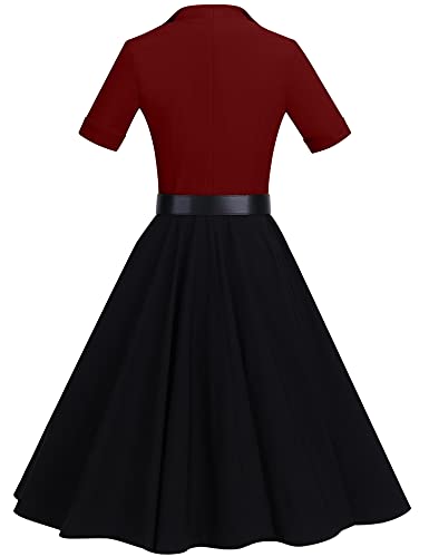 Gowntown Women Splicing Swing Dress Party Picnic Cocktail Dress,Dark Red&Black,X-Large #TOP1