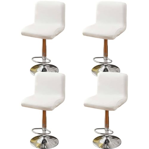 Waterproof Bar Stool Covers with Backs, PU Pub Chair Slipcover with Elastic Bottom Removable Dining Chair Cover for Cafe Bar-White-Set of 4