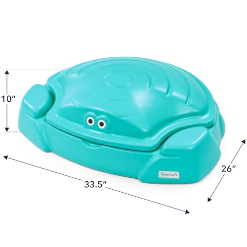 Image of Simplay3 Coastal Crab Fully Assembled Sandbox for Kids, Toddler Outdoor Sand Box with Lid for Playground, Backyard, Ages 1.5 to 5 Years, Made in USA, Teal