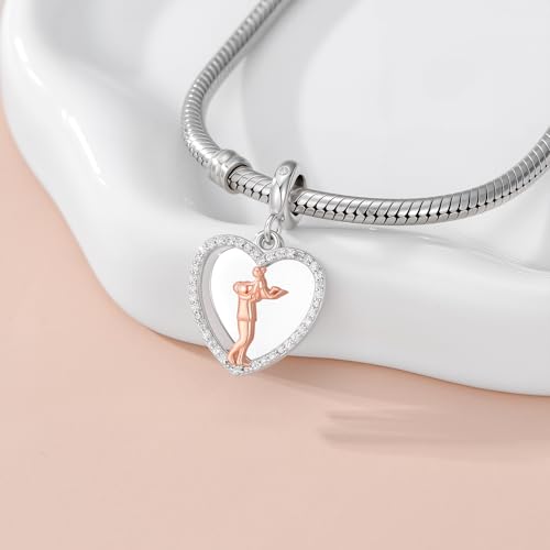Image of PROESS Father Mother Daughter Charm fit Charms Bracelet Sterling Silver Charms for Bracelets Birthday Valentines Day Gifts for Daughter Mother Lover