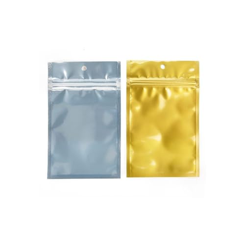 Hanging Zip Barrier Bags | 100 Pack | 3 5/8 x 5 | Food Safe and Smell Proof with Tamper Resistant Seal | Great for Herb Harvesting | Metallized Gold Back, Clear Front | HZBB4CGA﻿