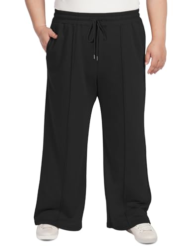 Moon Wood Women's Plus Size Sweatpants High Waisted Straight Wide Leg Casual Pants Baggy Lounge Pants with Pockets2