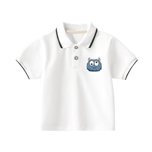 Baby Boys Cute Printing Polo Shirt Button Closure Collared Golf Tshirts Soft & Comfortable School Uniform Daily Wear White 2-3 Years