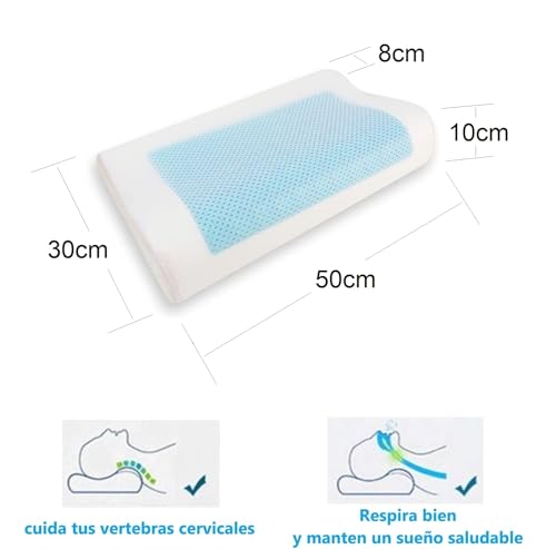 Almohada Cervical Viscoelástica de Gel con Espuma de Memoria. Previene dolor de Espalda y Cuello, Cojín Flex Visco Firme y Suave para Dormir con Funda Antiácaros y Antibacterial Transpirable y Lavable - imagen 7