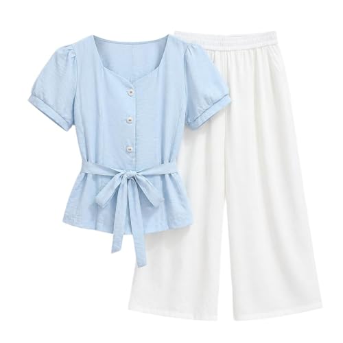 Conjunto de mezcla de algodón y lino con pantalón palazzo para máxima frescura