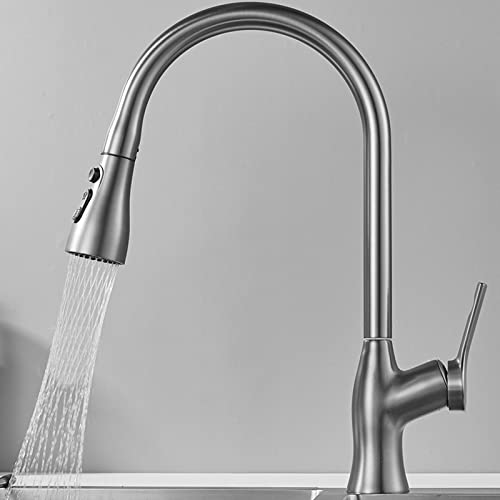 Mitigeur d'évier de cuisine laiton gris pivotant robinets de cuisine avec douchette - 2