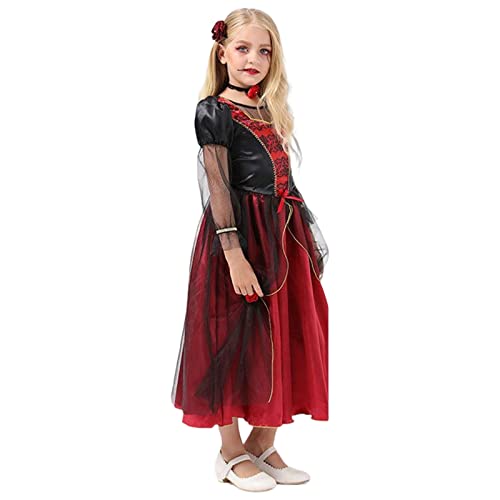 Kaili Beier Vampire Costume For Girls Deluxe Set Halloween Costumes Gothic Victorian Halloween Royal Vampiress Queen Dress Up Accessories Vampire Choker Hairpin (M), Red #TOP2
