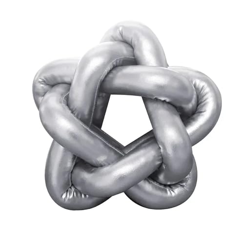 QWWQYDY Cojin Nudos Cojín de Felpa for Dormitorio, Almohada Anudada con Estrella Cinco Puntas Dorada, decoración for sofá(Silver)