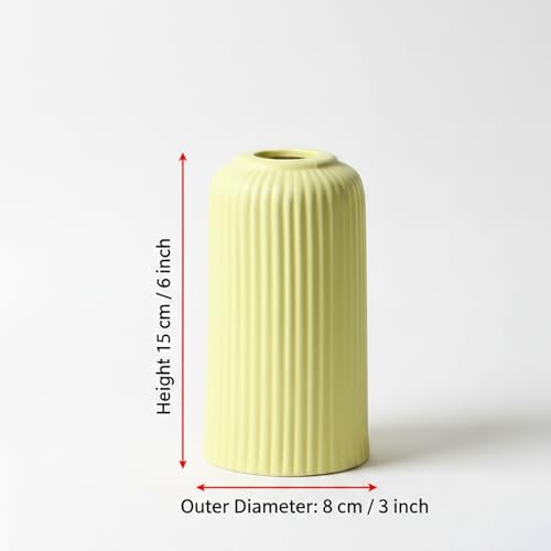 Image of KREATIVE ART'S Modern Ribbed Design Ceramic Flower Vase for Living Room, Flower Pots for Artificial Flower, Home Decoration Item, Home Decor, Vases for Living Room (Yellow, Small)