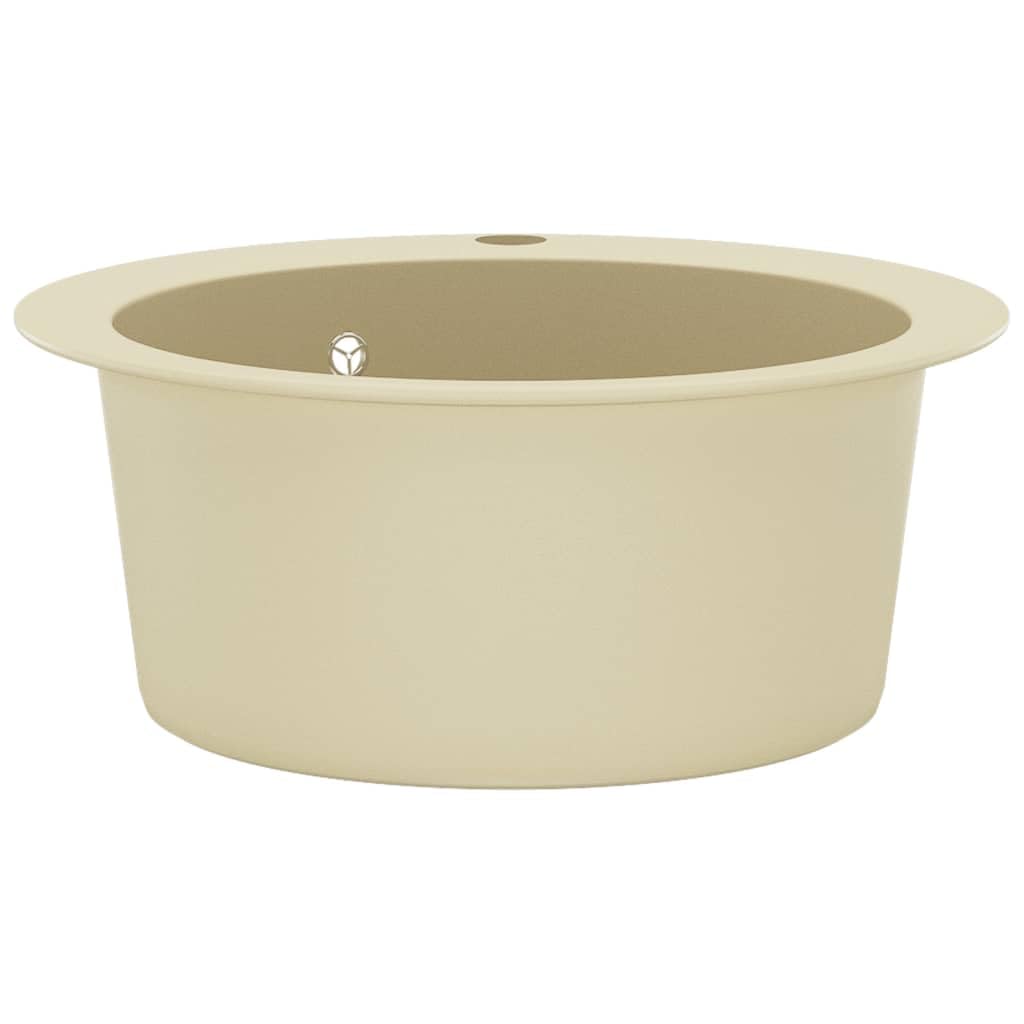 Fregadero de granito redondo beige de 80% cuarzo y 20% resina, 505 x 505 x 290 mm, con cesta colador, resistente al calor y a los arañazos
