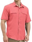 Mens Short Sleeve Sun UV Protection Shirt Cooling Quick Dry Fishing Shirts for Travel Outdoor Camping Hiking UPF 50+ (Color: Coral Coast, Size: Large)