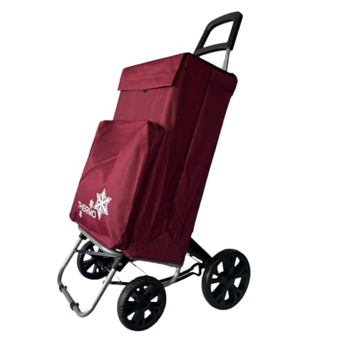 YIJIA | Carrito de Compra Plegable Bolsa Térmica Impermeable con 4 Ruedas- Carro del Mercado Capacidad 40 litros para Supermercado 105x44x38cm (Burdeo)