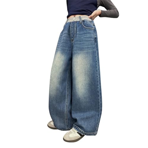 Girls Wide Leg Jeans Teen Baggy Elastic Waist Vintage Dance Skateboard Boyfriends Denim Pants Y2K Streetwear