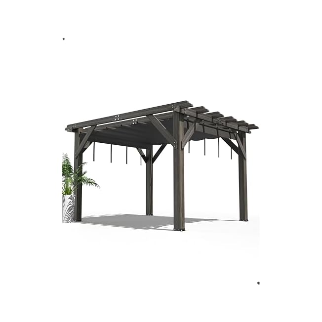 DEXSO 10'X 12' Cedar Wood Pergola with Solid Structure, Retractable Shade Canopy, Durable Rot Resistant Pergola for Backyard