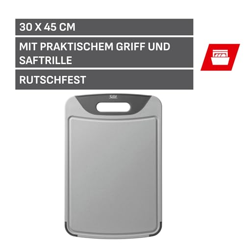Foto von Silit Schneidebrett groß 45 x 30 cm, rechteckig, Schneidebrett Kunststoff groß, Tranchierbrett mit Saftrillen, praktischer Griff, Küchenbrett spülmaschinengeeignet, klingenschonend