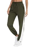 Doaraha Pantalones Deportivos Mujer Color en Contraste Pantalón de Chándal Elásticos Algodón Transpirables con Bolsillos Laterales para Deporte Gimnasio Fitness Correr (1100# Ejercito Verde, XL)